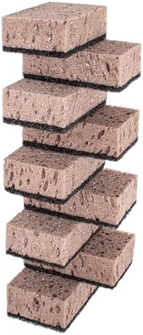 Taupe Multi Use Scrub Sponges. Made in Europe. 9 Pack, 4.3x2.8x1.4 inches. Best Odorless Durable Brown Heavy Duty Scrubber for Kitchen and Household Cleaning by Okleen