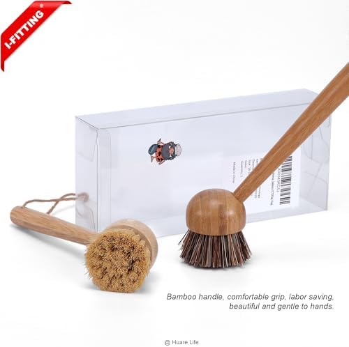 Bamboo Dish Scrubber, Wooden Kitchen Cleaning Brush Set - Image 6