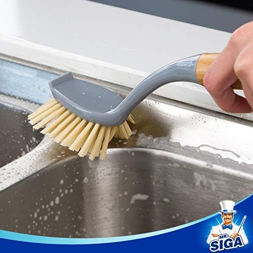 MR.SIGA Dish Brush with Bamboo Handle Built in Scraper, Pack of 2 - Image 5