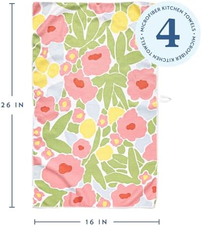 ELYN Microfiber Kitchen Dish Towel Set, Quick-Dry & Absorbent Waffle Weave Cleaning Towels, Set of 4 Kitchen Towels, Paper Towels Alternative (Bold Floral & Geo) - Image 2