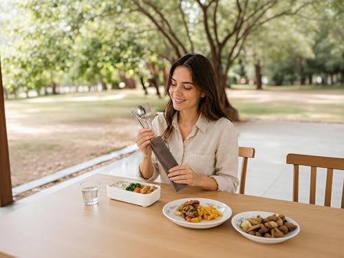 iNKULEER 100% Pure Titanium Travel Cutlery Set | Reusable Utensils with Metal Case | Portable Silverware for Camping, Office, Travel & Outdoor Dining - Image 6