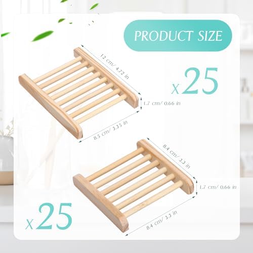 Sawysine 50 Pcs Bamboo Soap Holder Bulk Wood Soap Dish Bathroom Wooden Tray Saver Hand Craft Bathtub Self Draining Dish for Bar Kitchen, Gifts for Christmas, 2 Sizes(Wood Color) - Image 2