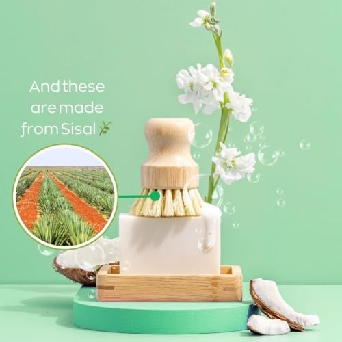 Green Llama Dish Washing Bar Soap Set with 2 Solid Coconut Oil Bars, Sisal Scrub Brush & Bamboo Holder, Fragrance-Free Kitchen Cleaning Set - Image 4