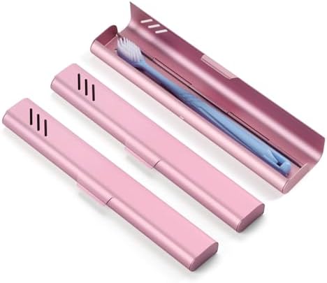 Travel Toothbrush Case, 2Pack Portable Toothbrush Holders, Durable Aluminum Toothbrush Storage Box, Small Breathable Manual Toothbrush Container for Traveling, Camping, Business Trip - Pink by EVERYPURCHASEISFORASIMPLELIFE