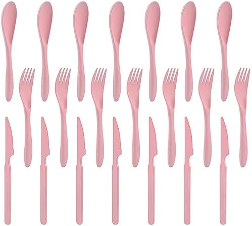 Zoyiancy 21Pcs Wheat Straw Cutlery Set, Pink Reusable Utensils by ZoyiancyLifeButler