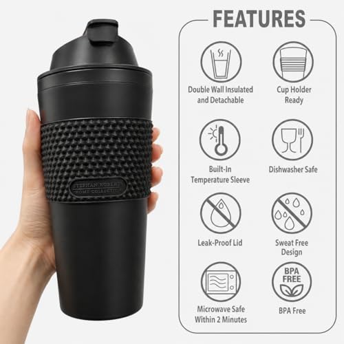16 oz Coffee Tumbler Set (2 Pack) – Insulated Double Wall Travel Mug with Leak Proof Lid, Cup Holder Friendly, BPA Free Reusable Coffee Cup, Dishwasher & Microwave Safe (Black and Sand) - Image 6