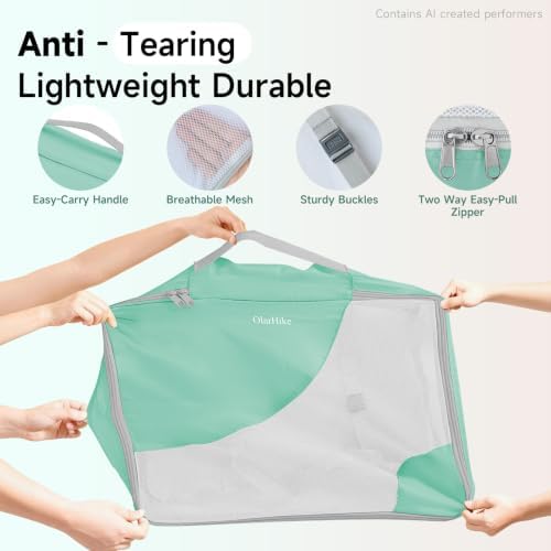 OlarHike Packing Cubes for Travel,Gifts for Women Mom,Anti-Tearing Suitcase Organizer for Luggage with Shoe & Hanging Toiletry Bag,Vacation Essentials & Accessories for Cruise Ship,9 Set,Light Teal - Image 4