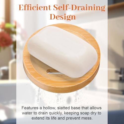 16 Pcs Bamboo Soap Dishes, Wooden Soap Holder with Drainage - Round Natural Soaps Trays for Bathroom, Kitchen, Shower (3.2 Inch) - Image 4