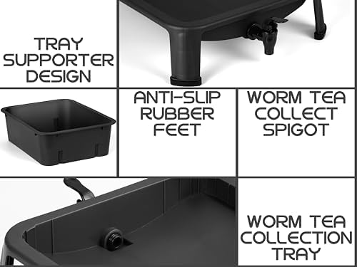 Blütezeit 5-Tray Worm Composter, 53QT Worm Compost Bin Indoor & Outdoor, Worm Farm Kit for Vermicomposting Starter, Recycling Food Waste (Black) - Image 5