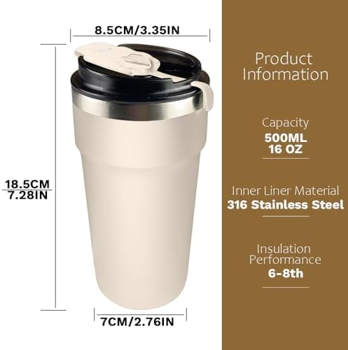 SPLMIFA Travel Coffee Mugs Leak-Proof, Reusable Coffee Cups with Lids, Stainless Steel Vacuum Insulated Coffee Tumblers, Thermal Insulation Cups for Men and Women Hot & Cold Drinks(4th-White, 16OZ) - Image 4