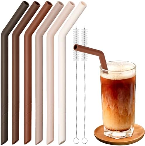 NiHome 6 PCS Extra Wide Reusable Bent Silicone Straws for Boba & Smoothies by NiHome
