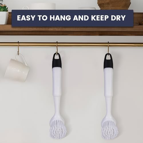 Dish Brush with Handle, Dish Scrub Brush with Built-in Scraper - Image 7