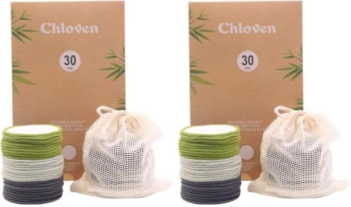 Chloven 60 Pack Reusable Makeup Remover Pads Bamboo Cotton Rounds for Toner by ChlovenUS