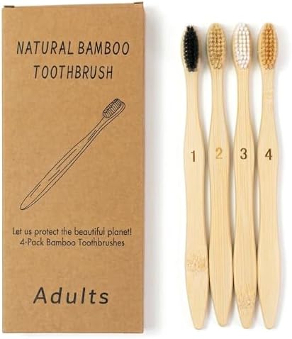 Bamboo Toothbrush Variety 4 Pack, Boar, Horse, Nylon Bristles by Unknown