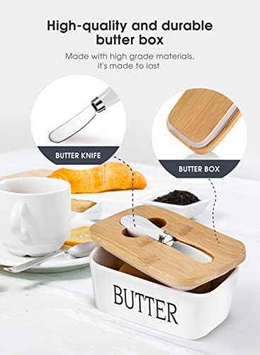Ceramic Butter Dish with Lid and Knife & Silicone Seal 200ml 2 Pack White - Image 4