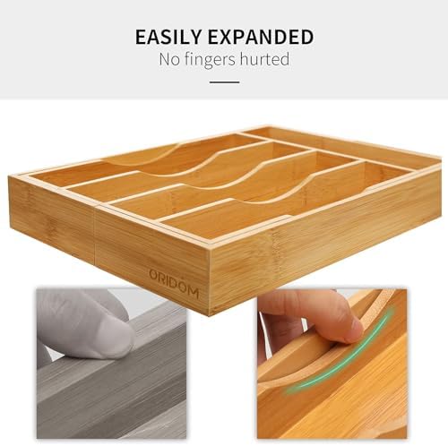 2-Piece Bamboo Silverware Organizer, Expandable Kitchen Drawer Organizer for Cutlery and Utensils, Multifunction Adjustable Bamboo Wood Cutlery Tray in Drawer for Flatware, (Natural) - Image 6