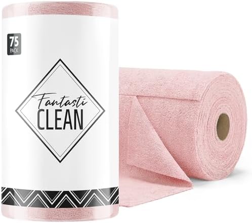 Fantasticlean Microfiber Cleaning Cloth Roll -75 Pack, 12" x 12" (Pink) by Fantasticlean