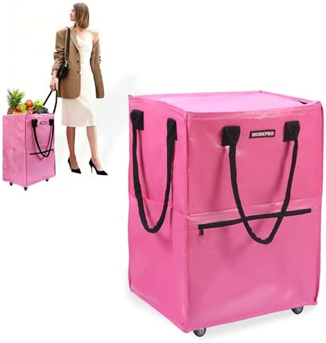 WORKPRO Medium Rolling Grocery Bag, 18-Gallon Rolling Tote with 4 Wheels by WORKPRO