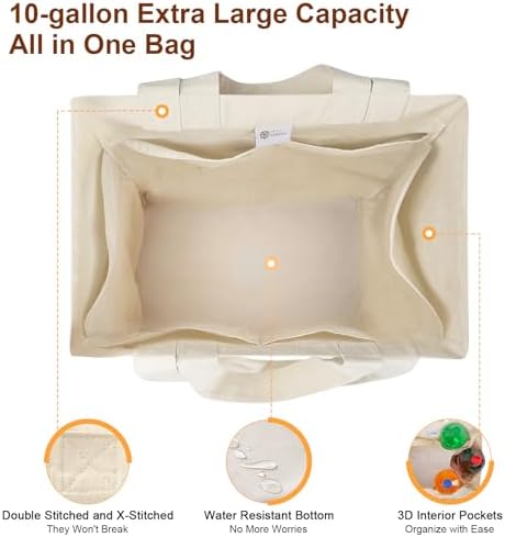 VitaSerena Reusable Canvas Grocery Bags with Dual Handles 3pc XL Set - Image 4