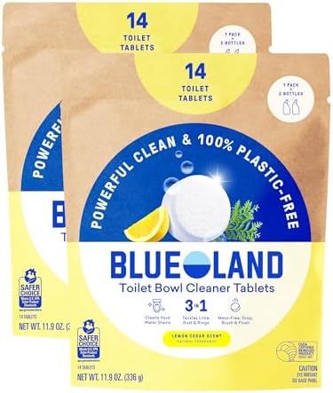 BLUELAND 100% Plastic Free Toilet Bowl Cleaner Tablets, 28ct, Lemon Cedar by BLUELAND