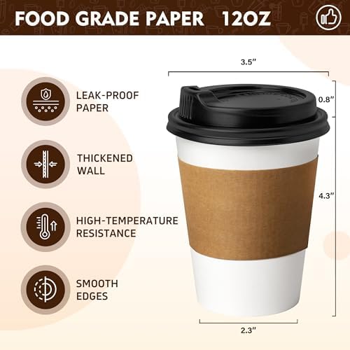 YEEHAW 12 oz 500 Pack Disposable Coffee Cups with Lids & Sleeves - Image 2