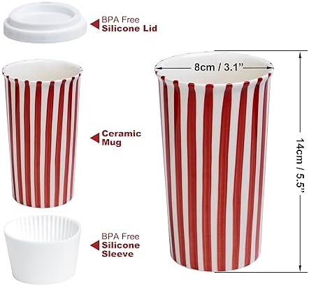 Ceramic Travel Mug with Lid 12 oz Stylish Coffee Cup for Women & Men, Microwave & Dishwasher Safe, Spill-Resistant To Go Tumbler, Fits Car Cup Holder (Red) - Image 2