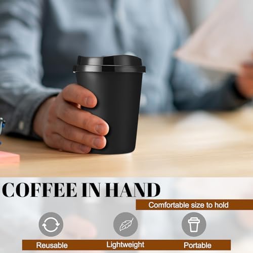 Honeydak 45 Pack 12 oz Reusable Coffee Cups with Lids Portable Tea Cups Reusable Hot Coffee Mugs Tumblers Bulk Plastic Tumblers Travel Drinks Mugs for Hot and Cold Drinks(Black) - Image 2