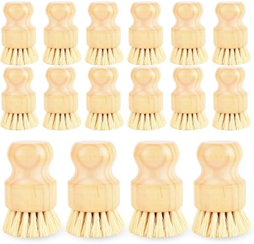 16 Pack Bamboo Dish Scrub Brushes Set Kitchen Pot Pans Cleaning Brushes Scrubber Sisal Bristles Wooden Brushes for Iron Pot Dishwashing Sink Vegetables by Swakuta