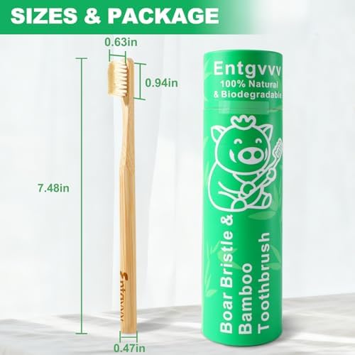 Boar Bristle Toothbrush, Plastic Free Natural Bamboo Toothbrushes - Image 4