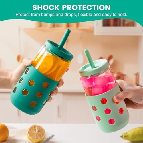 Mrsdry 16 oz Glass Cups with Lids and Straws for Gift, 4-Pack, Green - Image 6