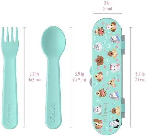 Bentgo® Kids Plastic Utensil Set - Reusable Fork, Spoon & Storage Case, PFAS- & BPA-Free, Easy-Grip Handles, Lightweight, Dishwasher Safe, School Lunch, Travel & On-the-Go (Puppy Love) - Image 4