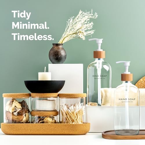 Vine Creations Clear Glass Soap Dispenser Set, Hand Soap and Dish Soap Dispenser Set with Bamboo Tray, 16 oz Glass Dispensers Bottle for Kitchen and Bathroom Decor Modern Boho with Bamboo Pump (Clear) - Image 4