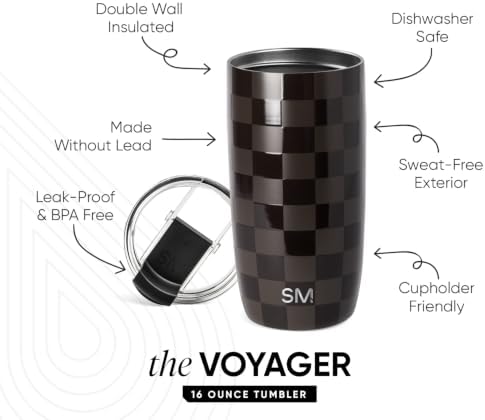 Simple Modern Travel Coffee Mug with Lid | 16oz | Checkered - Image 2