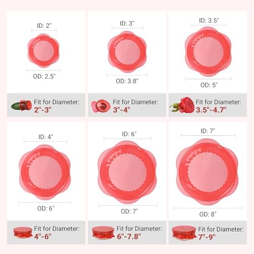 Silicone Stretch Lids for Food Storage in Fridge, Reusable Elastic Bowl Covers for Cup, Cans, Jars, Round & Rectangle Container, Food Grade Silicone Microwave Food Cover, Red, 6PCS - Image 2