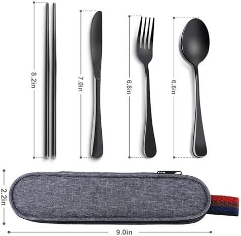 5 Piece Travel Utensils Set With Case, Stainless Steel, Black - Image 7