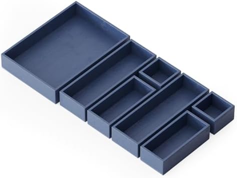 SpaceAid 7-Piece Bamboo Drawer Organizer Storage Boxes Set, Wood Tray Junk Drawer Organizers Multi-Use Divider Bins for Kitchen, Bathroom, Office Desk and Makeup Organization (7 Pack, Navy Blue) by SpaceAid