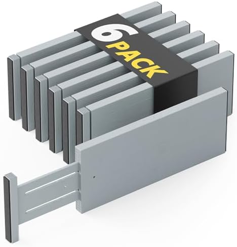 SpaceAid Bamboo Dresser Drawer Dividers 6 Pack, 4.65“ High Adjustable 12.5“-17” Drawer Organizers, Expandable Organization for Clothing, Clothes, Dressers, Gray by SpaceAid
