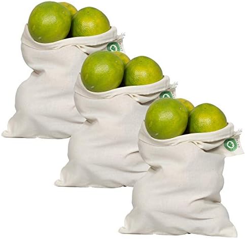Reusable Grocery Bags for Produce - Small Size Muslin Bags for Brewing and Making Tea - Made of 100% Organic Cotton with Drawstring - Set of 3 (Small - 8"x10") by OrganicCottonMart