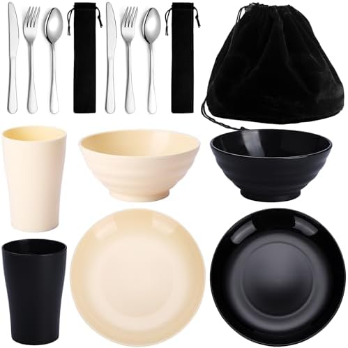 Kyraton Camping Utensils - Travel & Picnic Mess Kit, Silverware Set Includes Knife, Spoon, Fork, Cup, Bowl, Plate - Camping Essentials for 2 by Kyraton