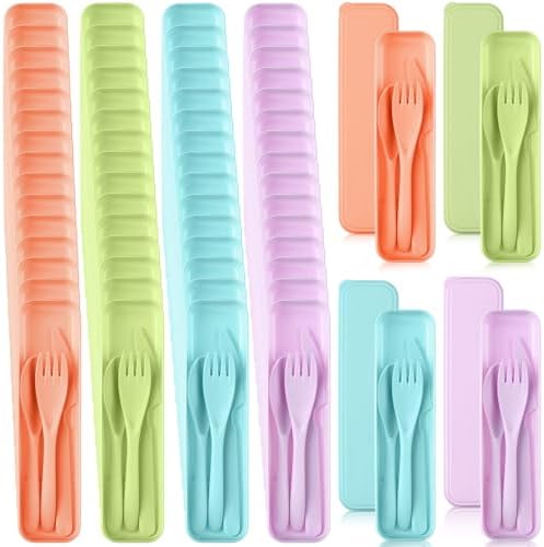 Jinei Reusable Travel Utensils Set Wheat Straw with Case,Macaron Color by Jinei