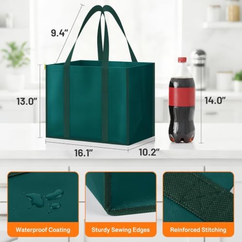 WISELIFE Reusable Grocery Bags, Foldable, Lasting Use, 35L, 4 Pack, Green - Image 5