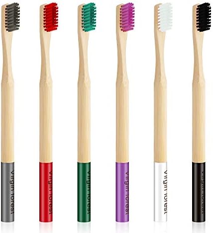 Virgin Forest Bamboo Toothbrushes 6pk, Soft BPA Free Travel Set by VirginForest