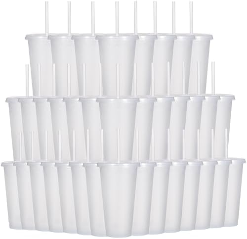 Suertestarry Tumbler with Straw and Lid,Water Bottle Iced Coffee Travel Mug Cup,Reusable Plastic Cups,Perfect for Parties,Birthdays… (White, 36 pack) by Suertestarry