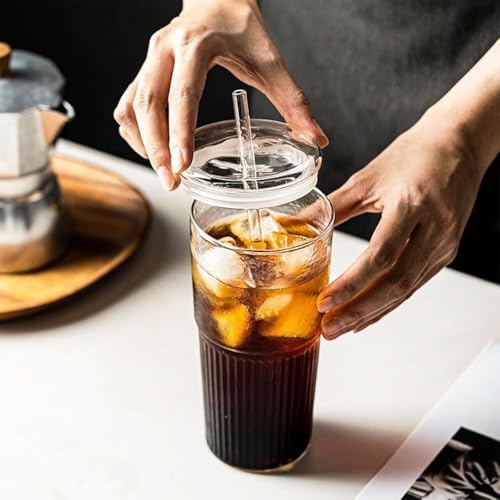 JunVpic Glass Coffee Tumbler, 20 oz Glass Cup with Lid and Straw - Image 4