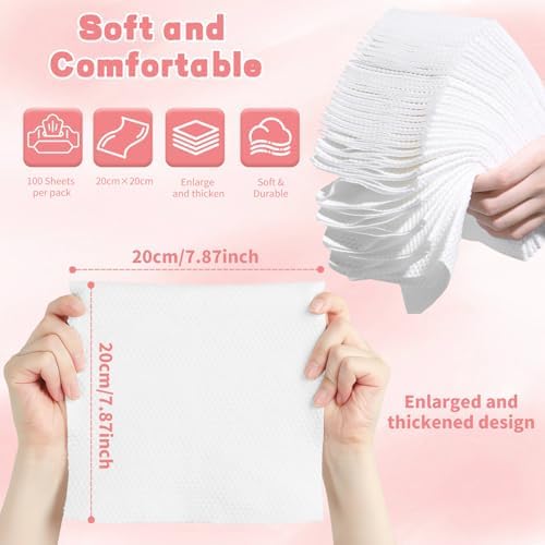 100 Count Disposable Face Towel, Ultra Soft & Thick Washcloths, Biodegradable Facial Towels for Sensitive Skin, Makeup Remover Dry Wipes, Lint-Free Towelettes for Cleansing (2 Pack) - Image 4