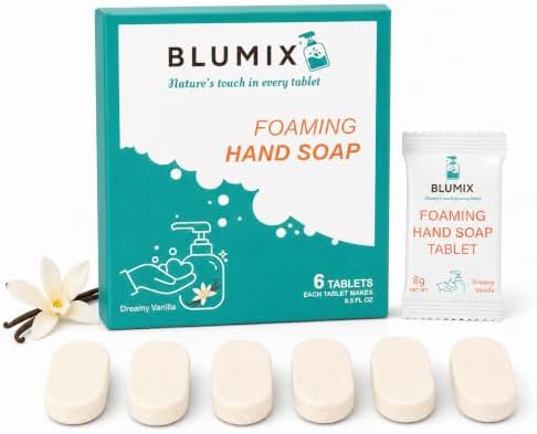 Foaming Hand Soap Refill Tablets, Concentrated Hand Soap Tablets, Just Add Warm Water, For Reusable Foaming Soap Dispensers (6 Count, Vanilla, Refill Only) by Blumix