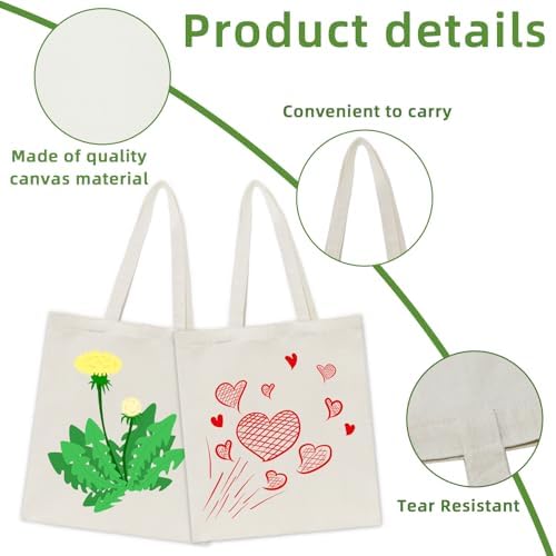 HECTOLIFE 6/12/24/48/ 96 Pack Canvas Tote Bags,Reusable Blank Canvas for Shopping Bags - Image 5