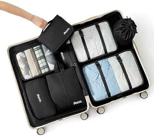 8 Set Packing Cubes for Travel Essentials, Suitcase Organizer Bags, Carry-On Luggage Accessories for Travel Essentials, Must-Have for Airplane, Road Trip & Camping (Black) - Image 4