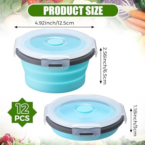 Domensi 12 Pcs Collapsible Bowls with Lids Silicone Camping Food Storage Container Foldable Expandable Folding Salad Lunch Box Leakproof Travel Container for Back to School Hiking Camping, Blue - Image 2