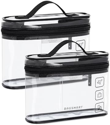BAGSMART TSA Approved Toiletry Bag, 2 Pack Clear Makeup Cosmetic Bag Organizer, Quart Size Travel Bag for Toiletries, Carry-on Travel Accessories Essentials, Black-2pcs by BAGSMART
